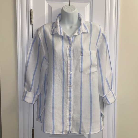 H&M Ladies Linen Blue and White Striped Shirt sz M - Picture 8 of 9